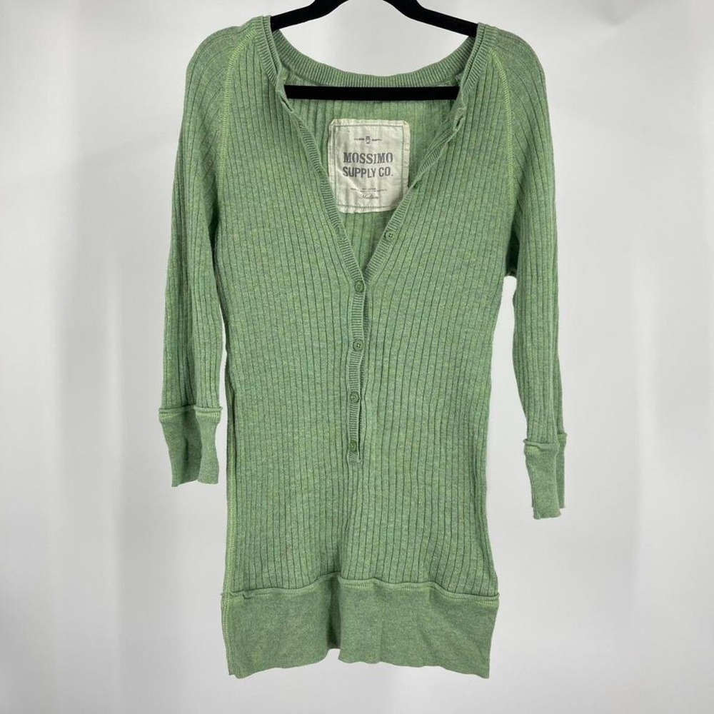 Y2K Button Down Henley Top Shirt Bella Elena Medium Preppy Slim Fit Long Green